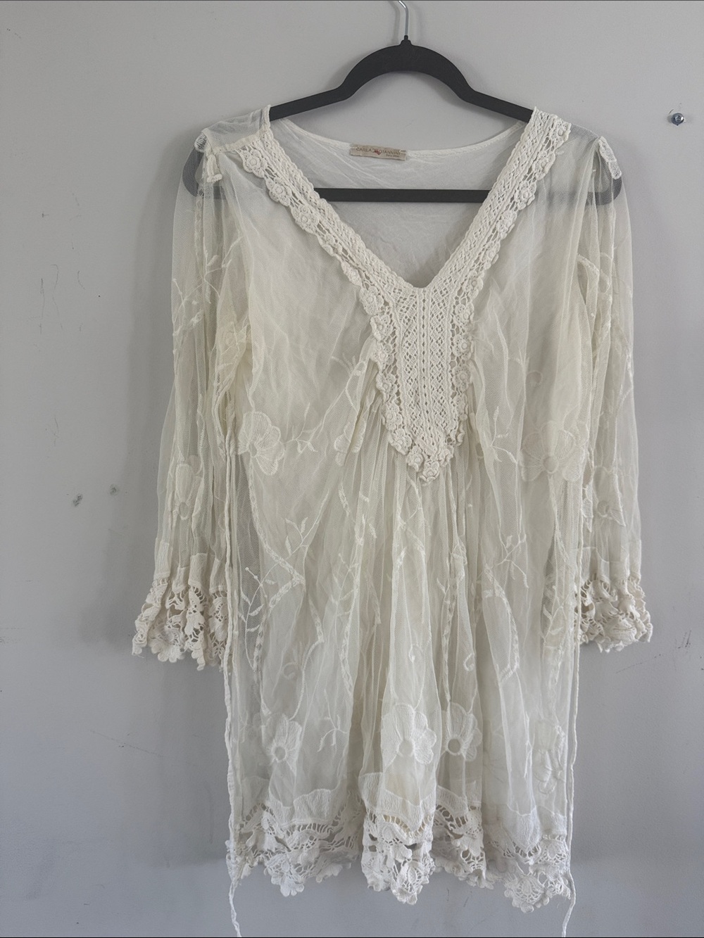 Boho Lace V-Neck White Dress